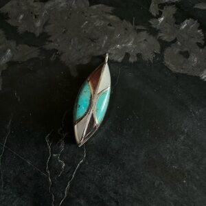 Vintage Sterling Silver Inlay Turquoise Pendant
